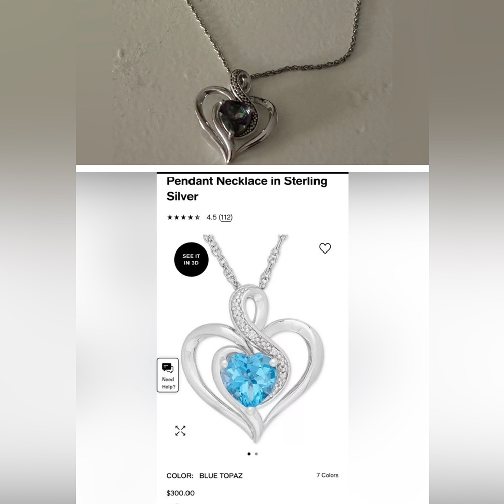 Worn once, given as a gift, sterling and topaz necklace